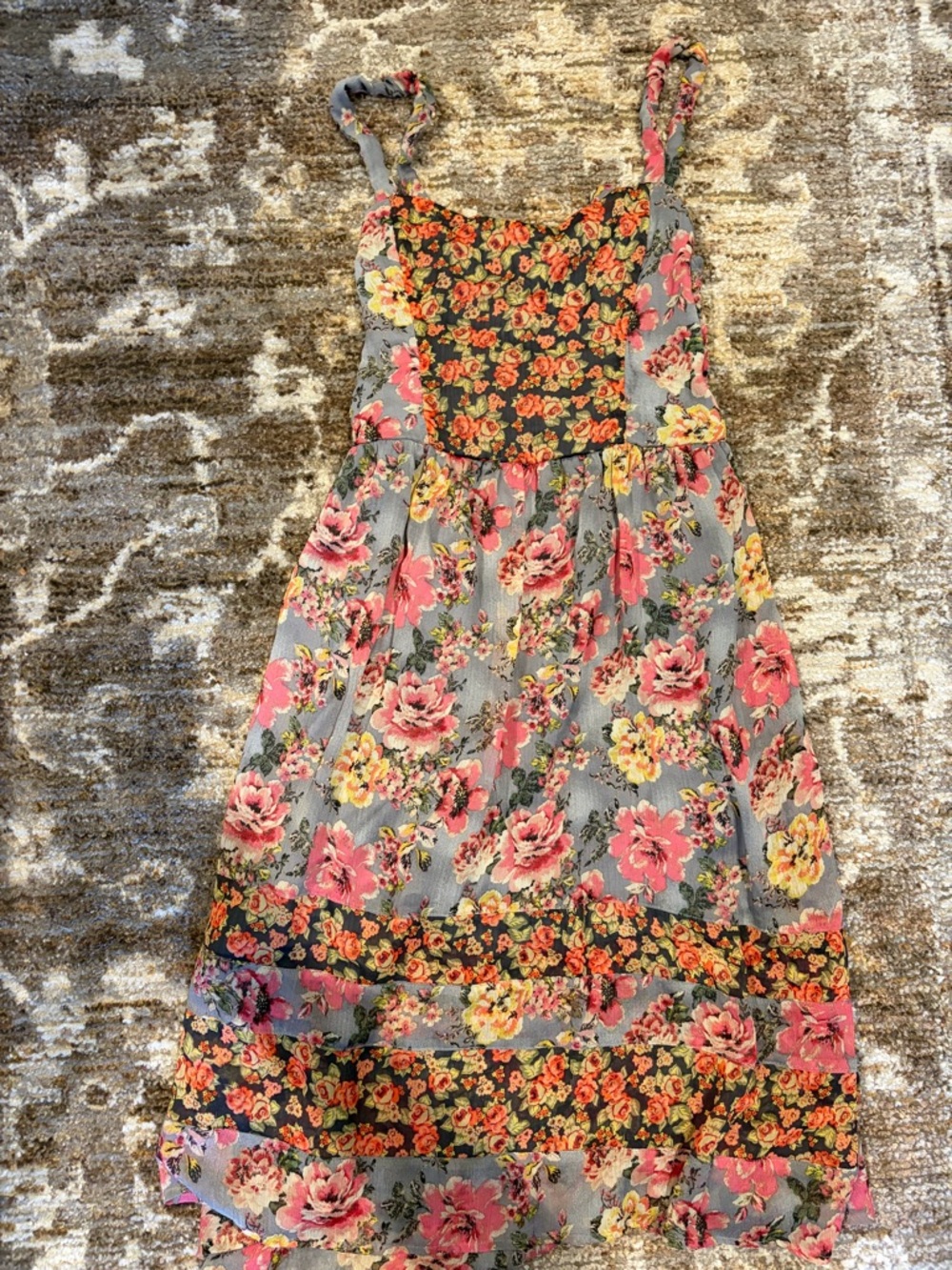 Vintage Mudd Floral Sundress in Gray, Pink and Yellow